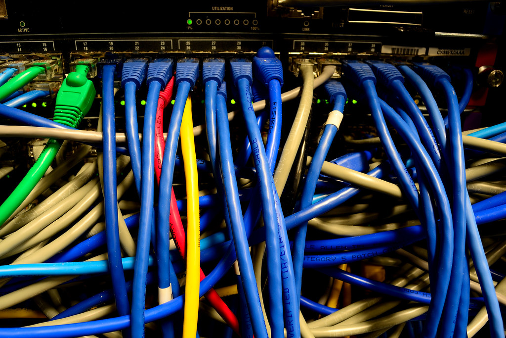 Network switch with connected ethernet cables